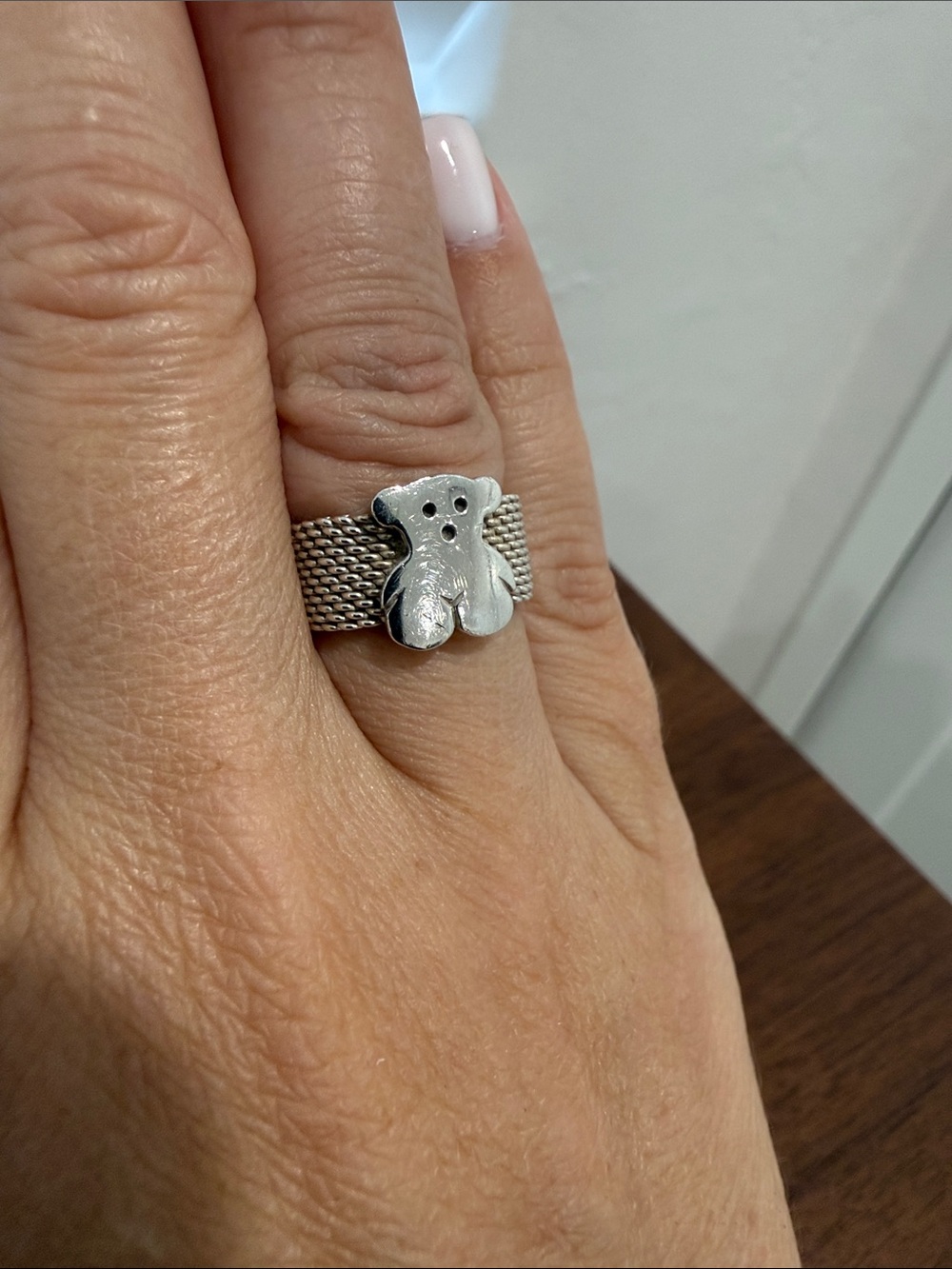 Tous Silver Teddy Bear Mesh Band Ring - Picture 3 of 4